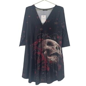 💀 NWT Udear Black and Red Skull Print Midi Dress medium U.Dear
